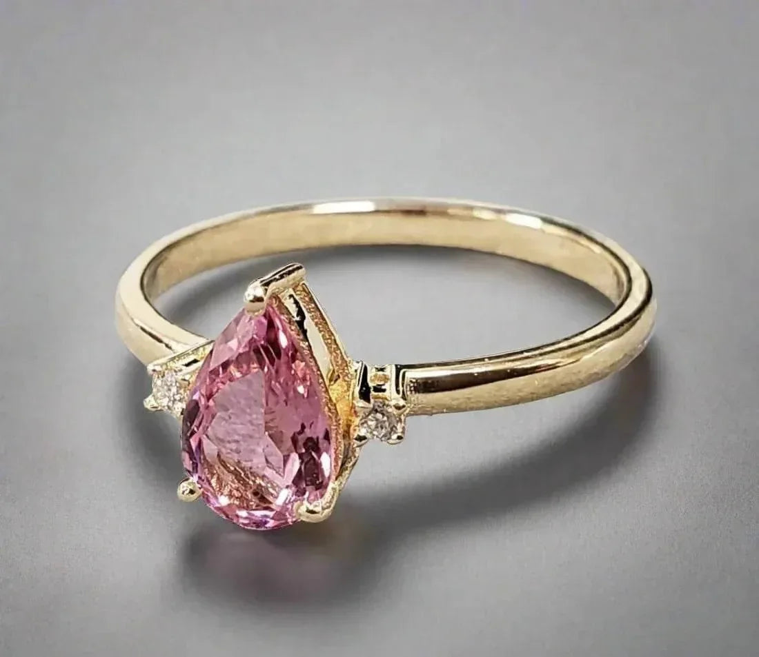 Handmade 14k Gold Pink Tourmaline Diamond Ring - K Jewelry Accessories