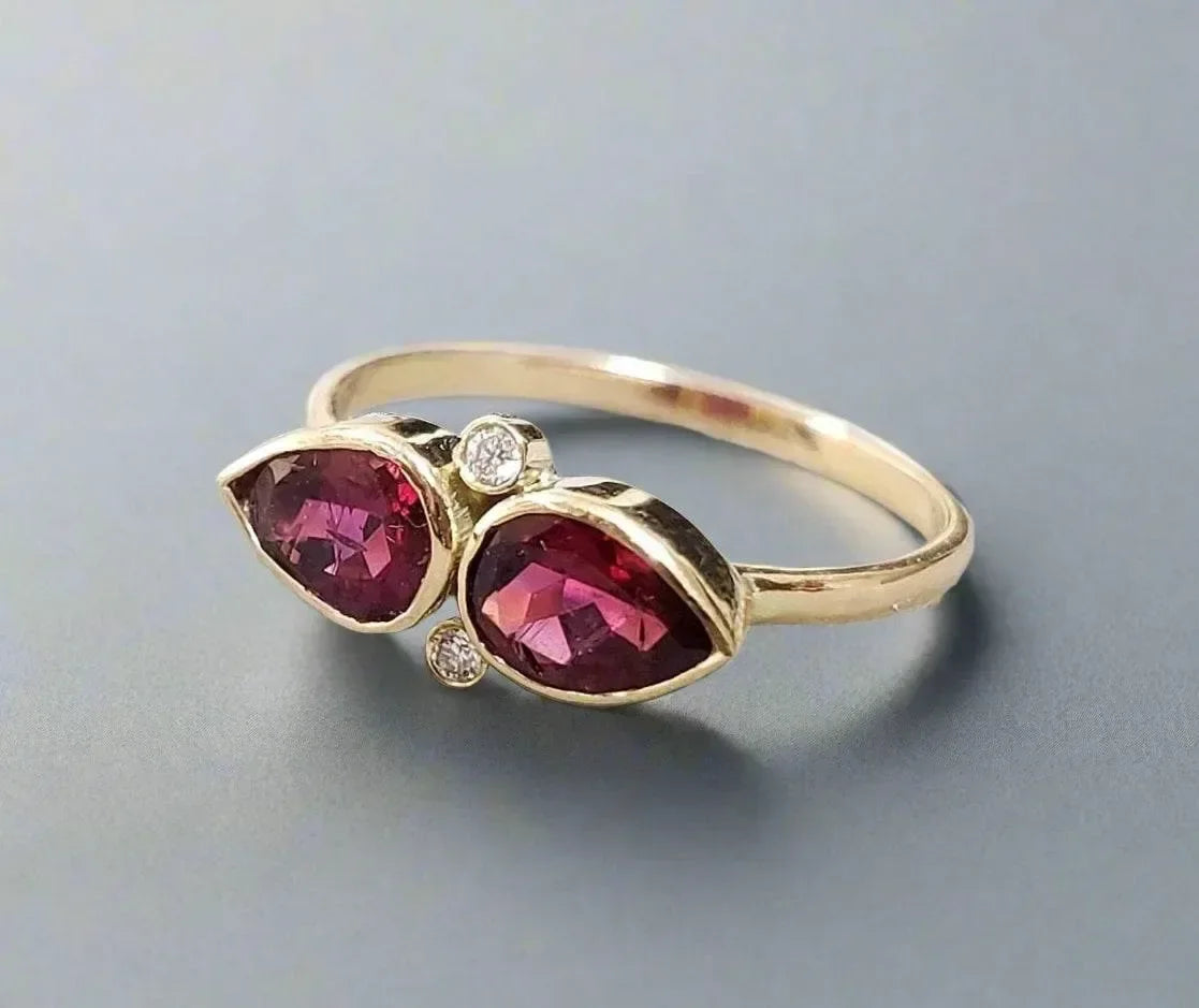 14k Gold Rubellite Pink Tourmaline Diamond Ring - K Jewelry Accessories