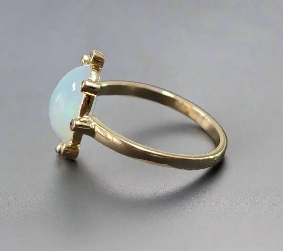 Handmade 14k Gold Opal and Diamond Ring - K Jewelry Accessories