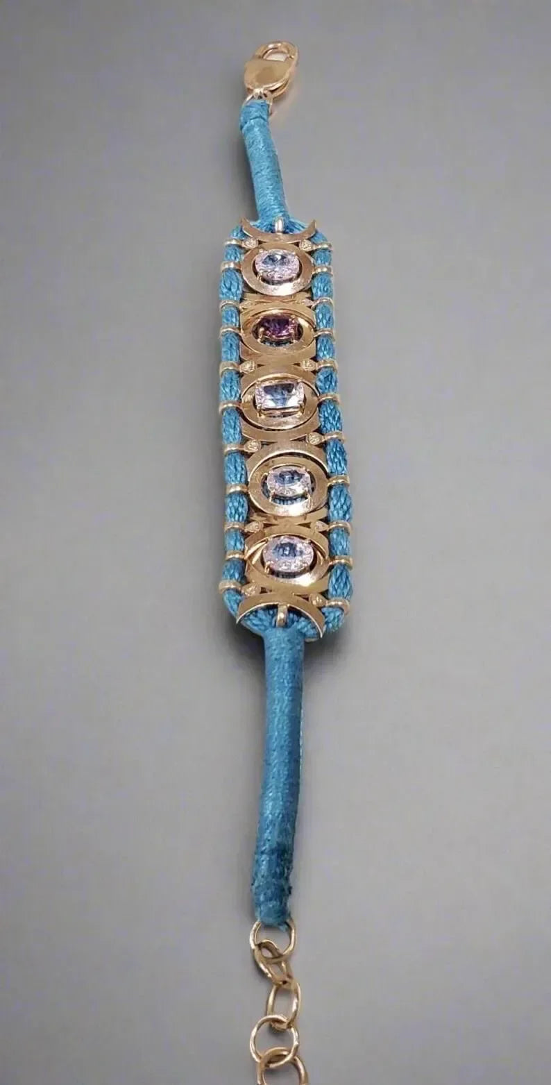 Rose Gold Vermeil Luxury Cord Bracelet - Morganites, Tourmalines & Diamonds Studded - K Jewelry Accessories