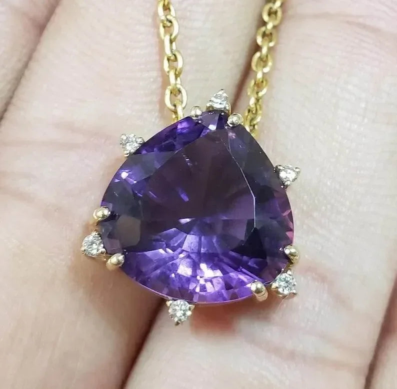 Trillion Shape Purple Amethyst 14k Gold Pendant - K Jewelry Accessories