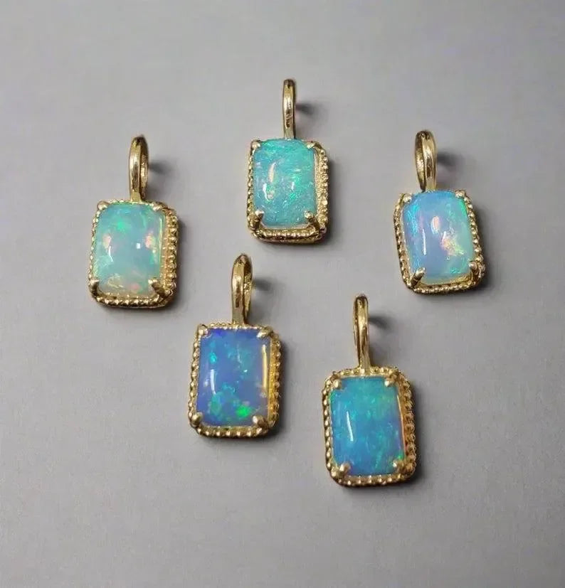 Octagon Shape 14k Ethiopian Opal Gold Charms - K Jewelry Accessories