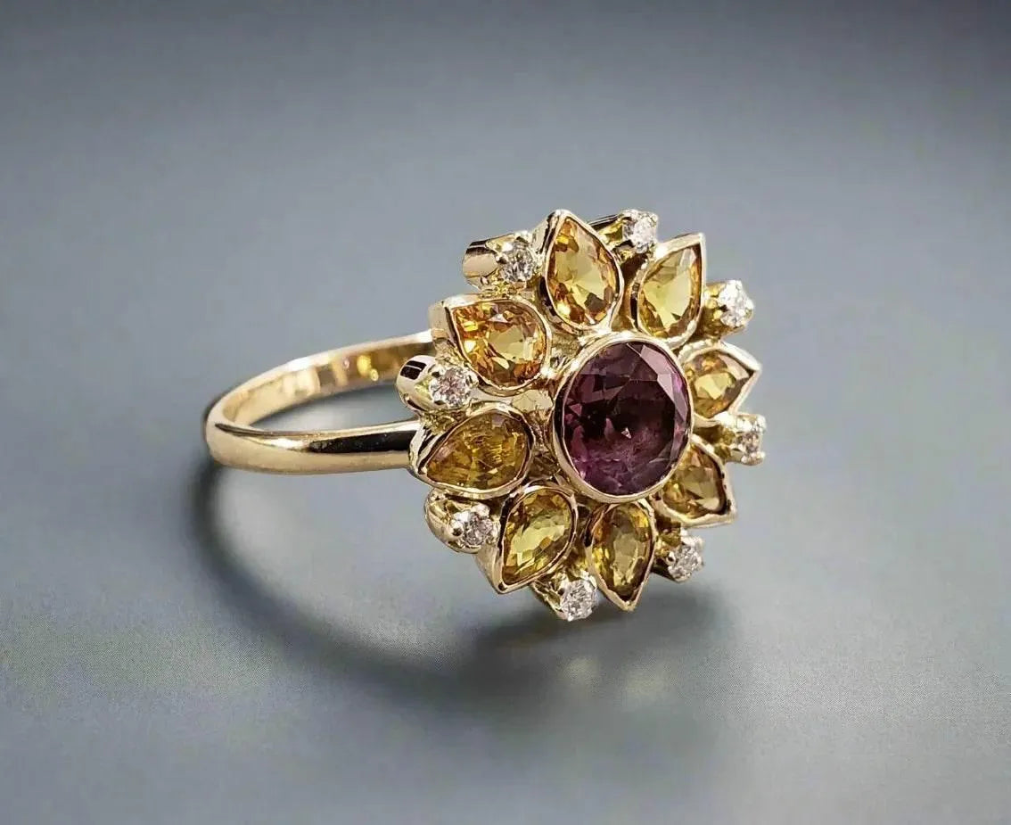 18k Solid Gold Diamond and Pink Tourmaline Sapphire Ring - K Jewelry Accessories