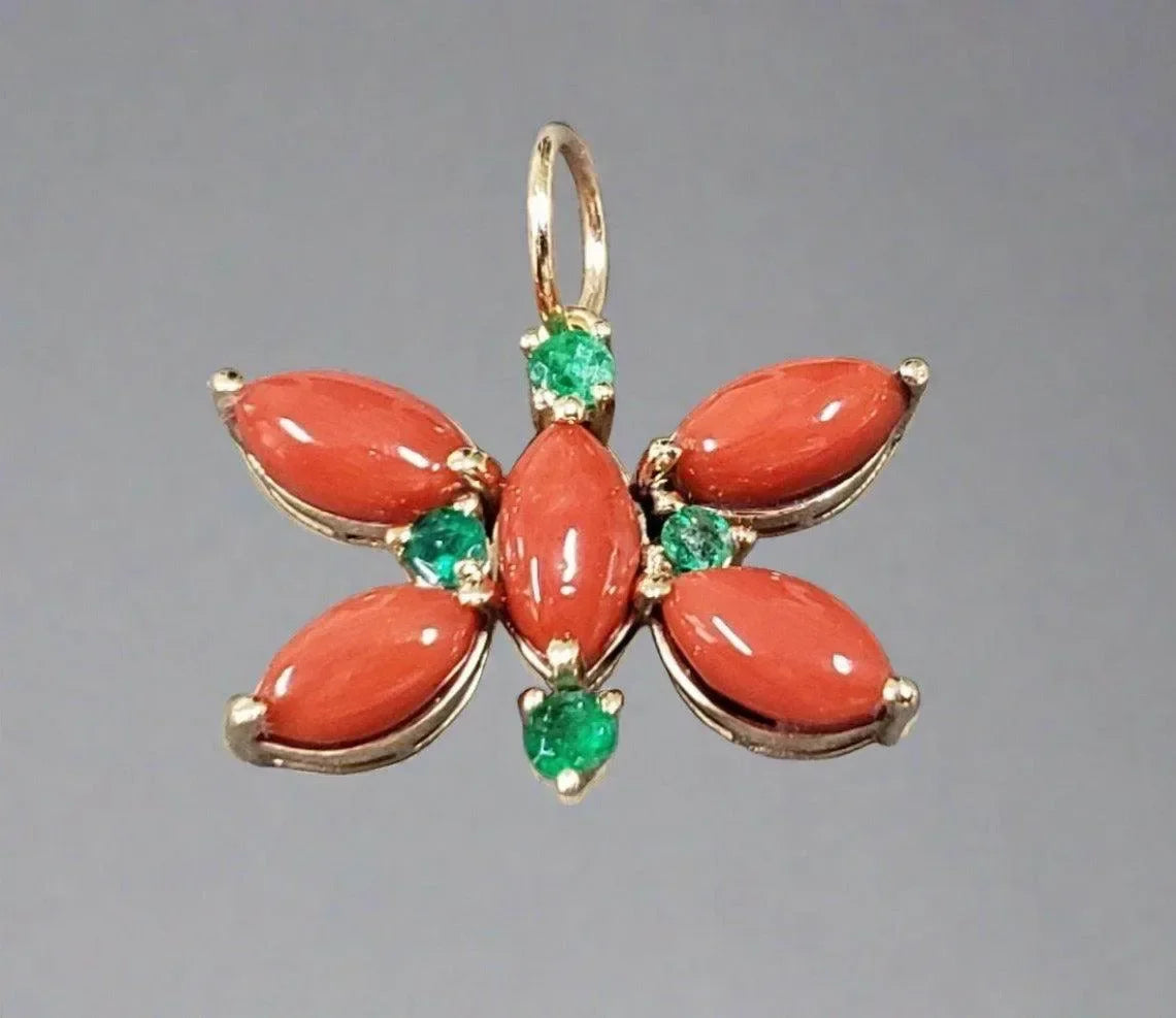 14K Real Gold Coral Pendant in Butterfly Shape - K Jewelry Accessories