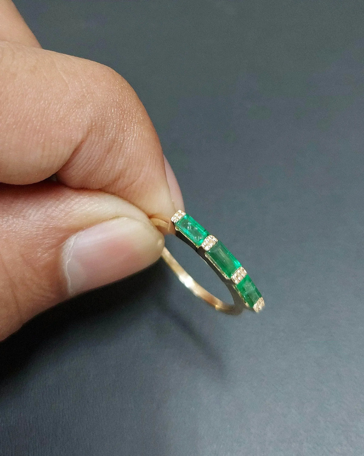 14k Gold Zambian Baguette Emerald Ring - K Jewelry Accessories
