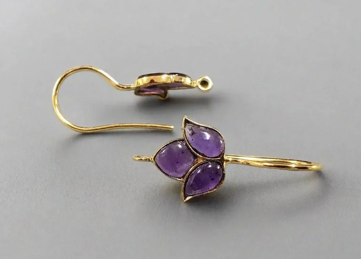14k Gold Purple Amethyst February Birthstone Earrings - K Jewelry Accessories