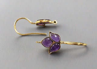 14k Gold February Birthstone Earrings With Natural Stones, featuring vibrant Purple gemstones in a minimalist and elegant design