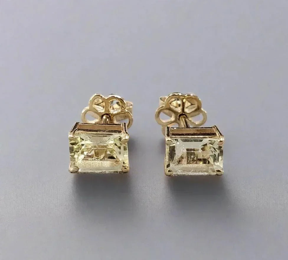 14k Gold Rectangle Aquamarine Studs Earrings - K Jewelry Accessories