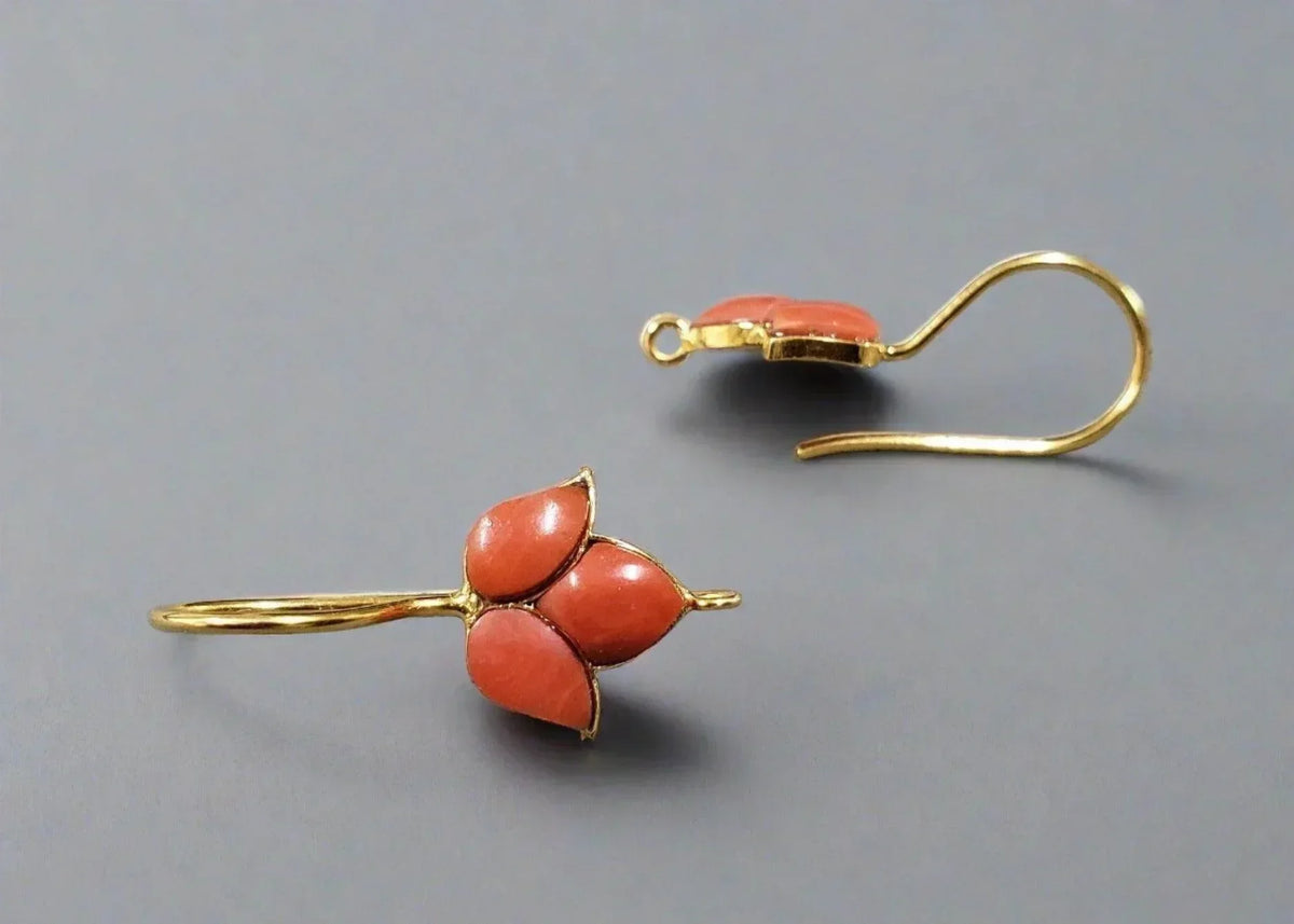 14k Gold Natural Italian Coral Earrings - K Jewelry Accessories