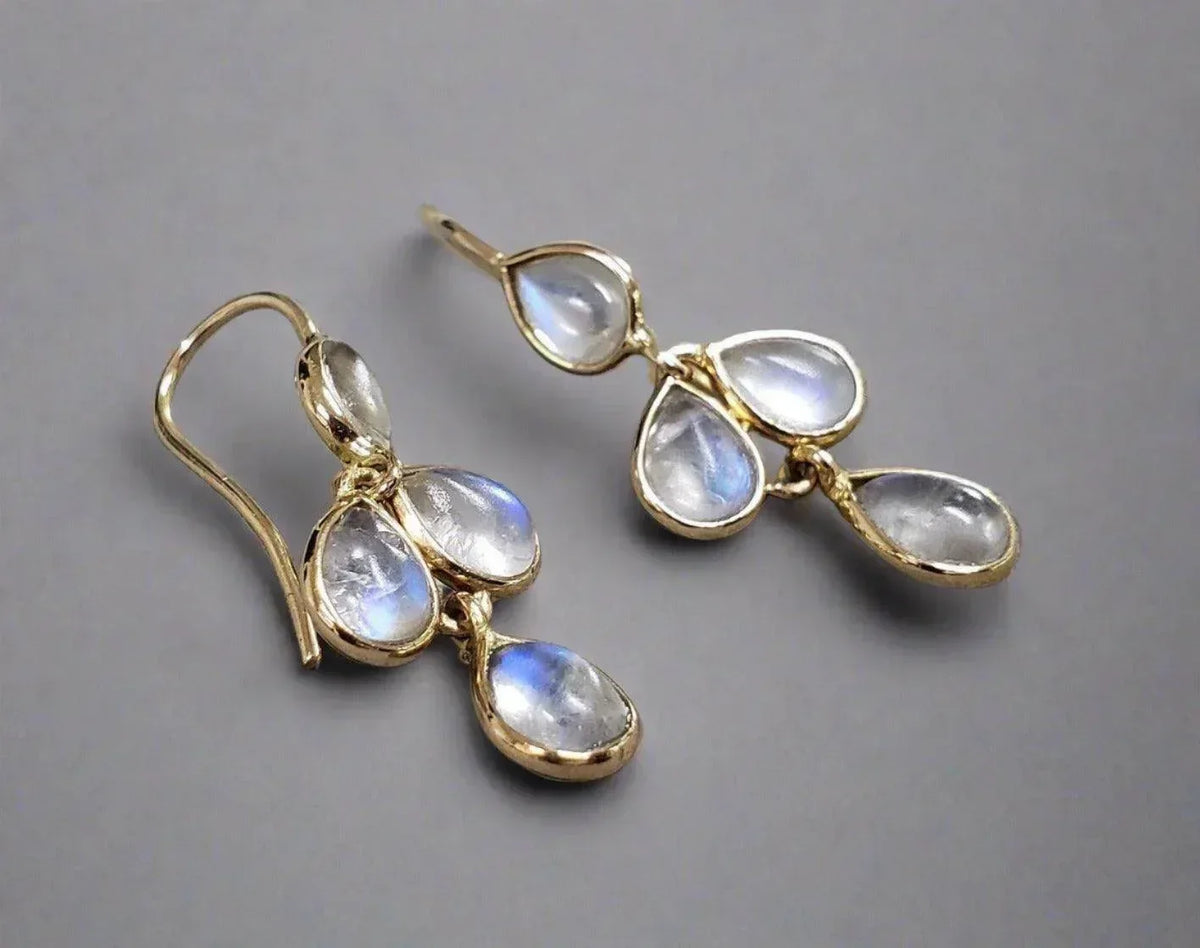 14k Gold Gemstone Dangle Earrings In Rainbow Moonstone - K Jewelry Accessories
