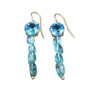 14k Gold Apatite and Swiss Blue Topaz Natural Gemstone Earrings - K Jewelry Accessories