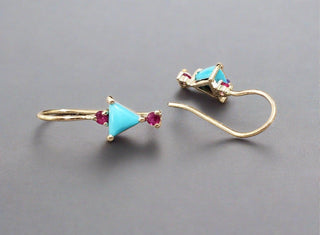 14k Gold Turquoise And Ruby Earrings - K Jewelry Accessories