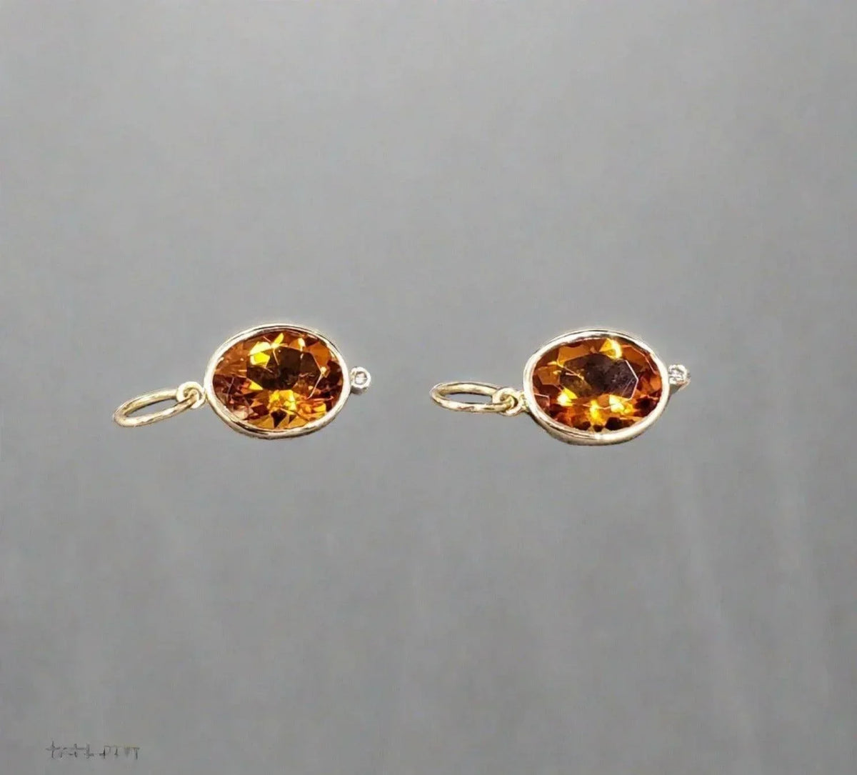 14k Gold Citrine Charm & Diamond Oval Shape Pendant - K Jewelry Accessories