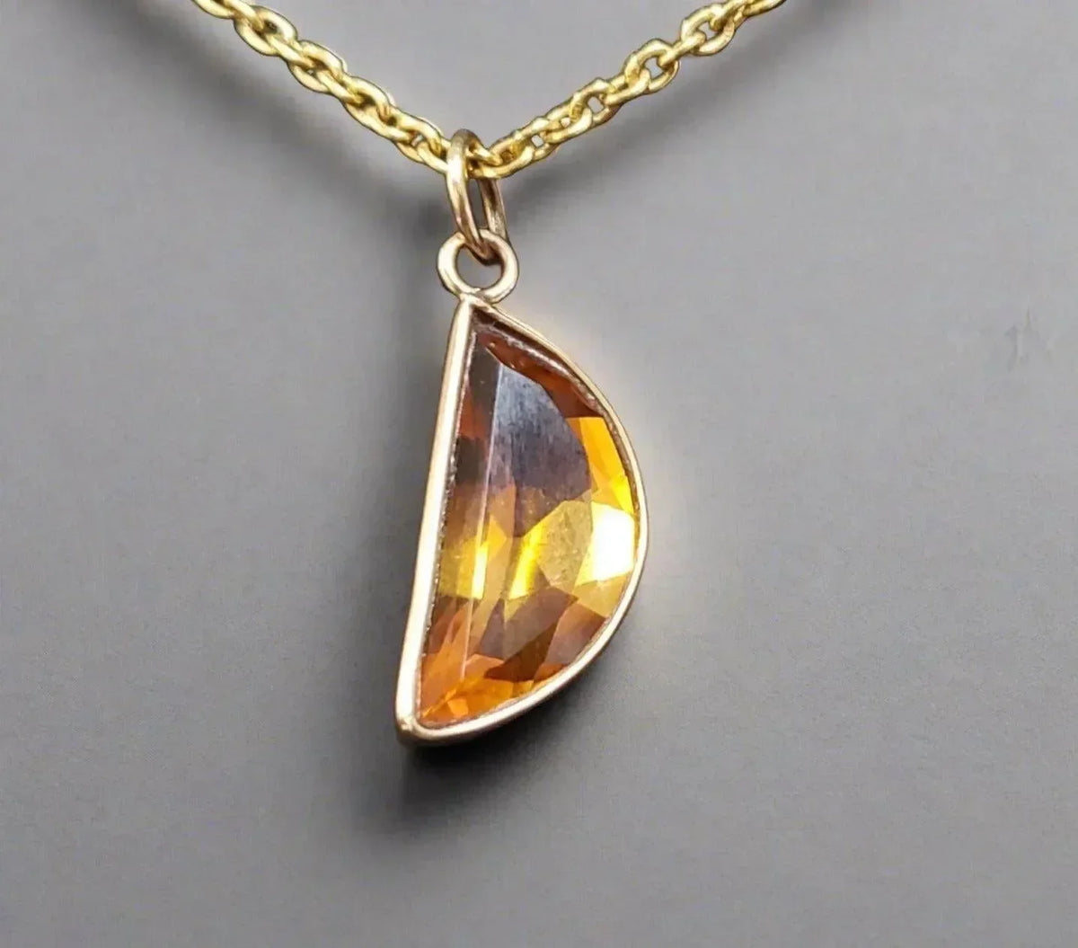 14k Gold Citrine Pendant Half moon shape natural jewelry - K Jewelry Accessories