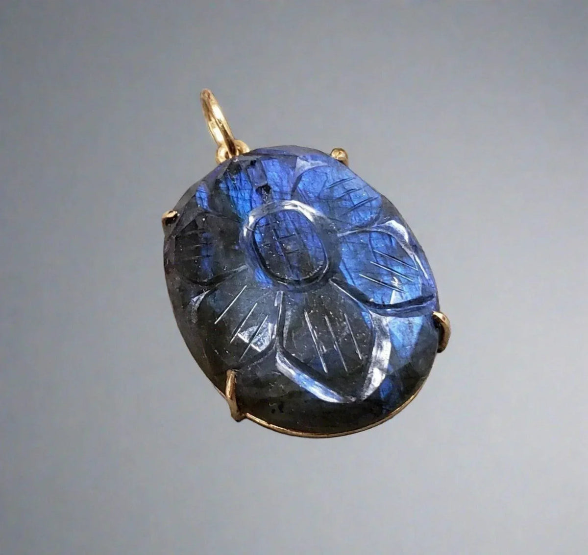 14k Gold Blue Labradorite Floral Carved Labradorite Pendant Gold - K Jewelry Accessories