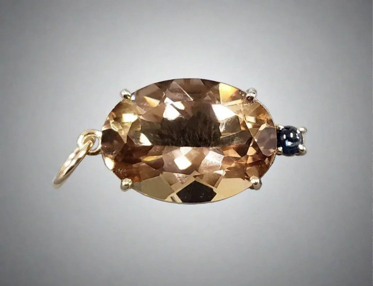 14k Gold Champagne Quartz & Blue Sapphire Women Quartz Pendant - K Jewelry Accessories