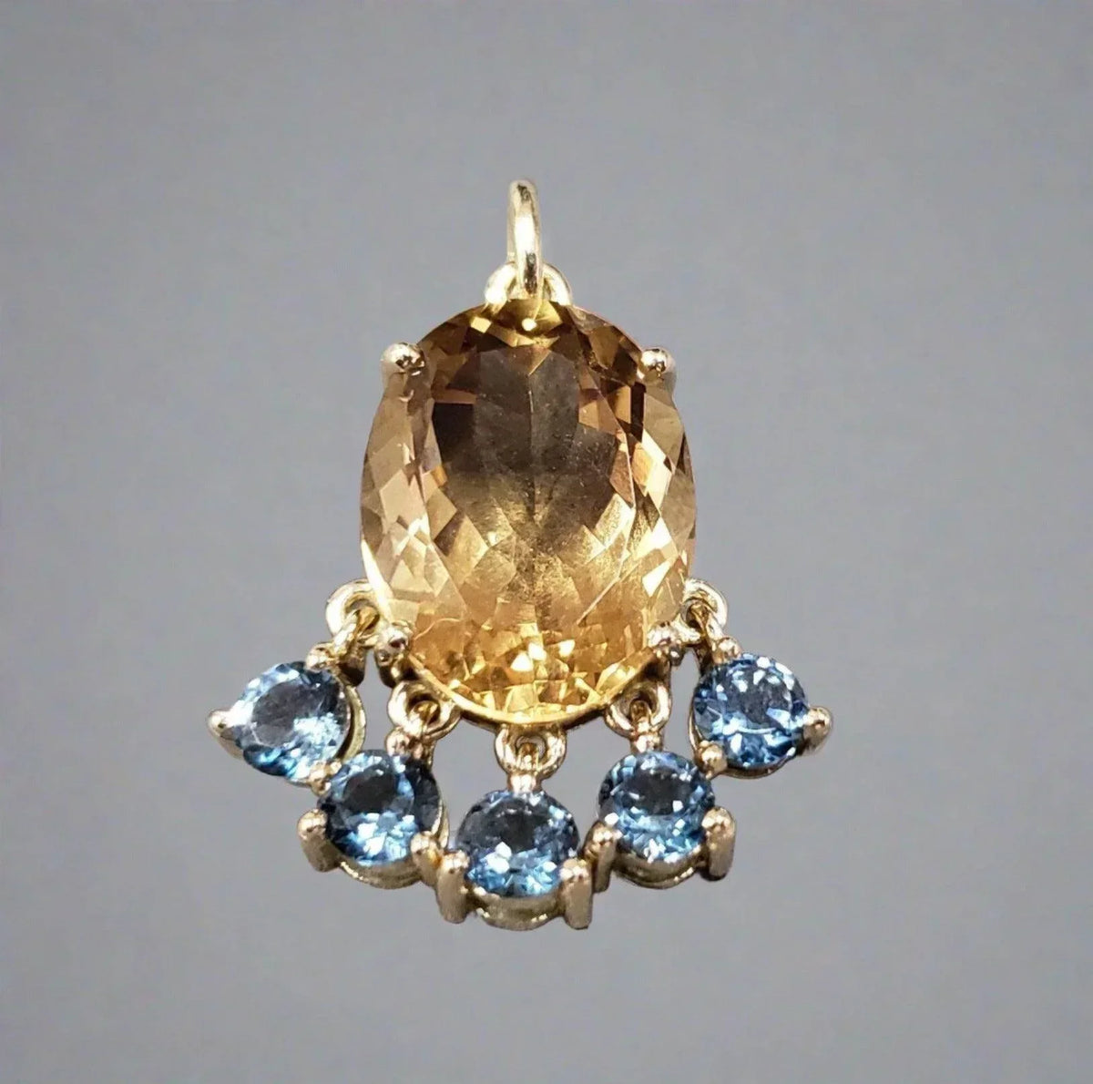 14k Gold Champagne Quartz & London Blue Topaz Gold Pendant For Women - K Jewelry Accessories