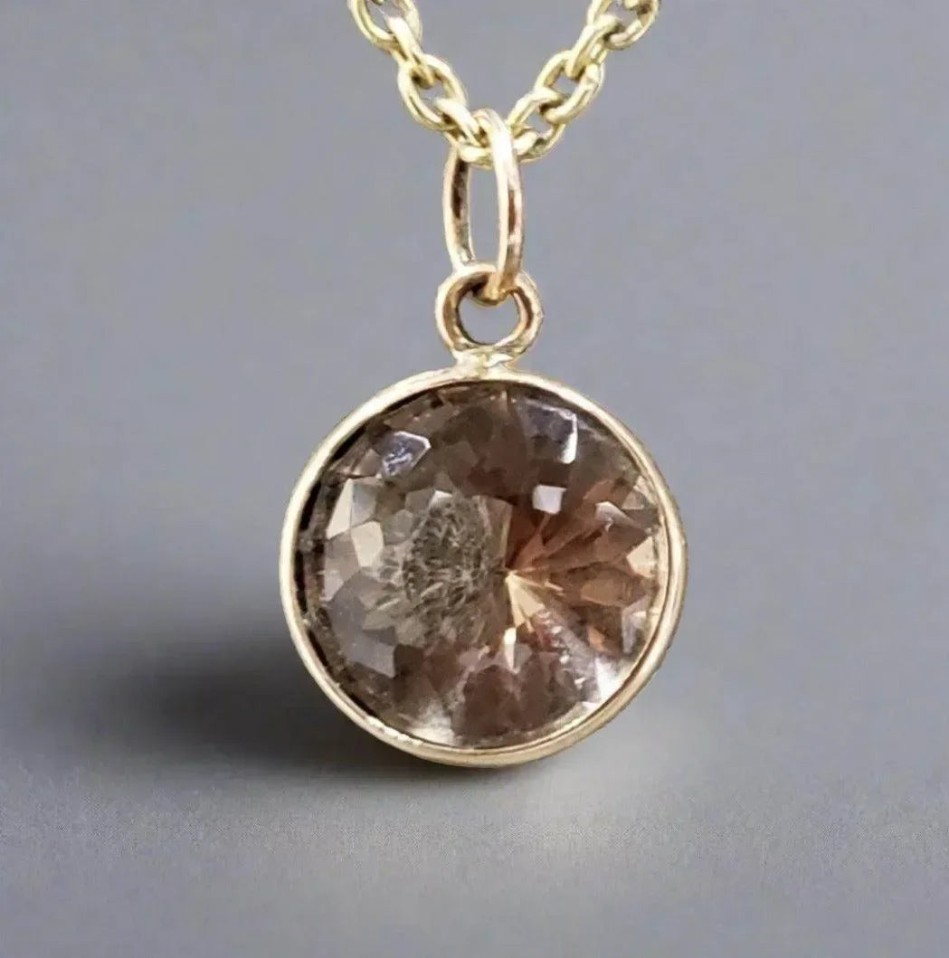 14k Gold Champagne Quartz Round Stone Pendant - K Jewelry Accessories