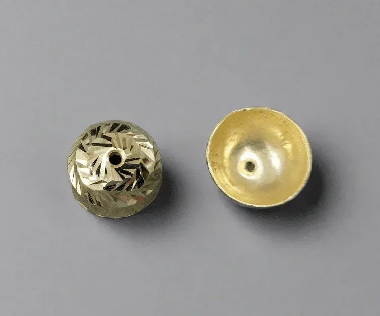Gold-tone faceted bead cap for jewelry making, elegant design with textured surface