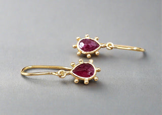 18 karat Gold Natural Ruby Drop Earrings Made with Ruby Natural Stones For Birthstone Month OF July