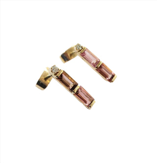 18k Gold Pink Tourmaline Earrings Studs Baguette - K Jewelry Accessories