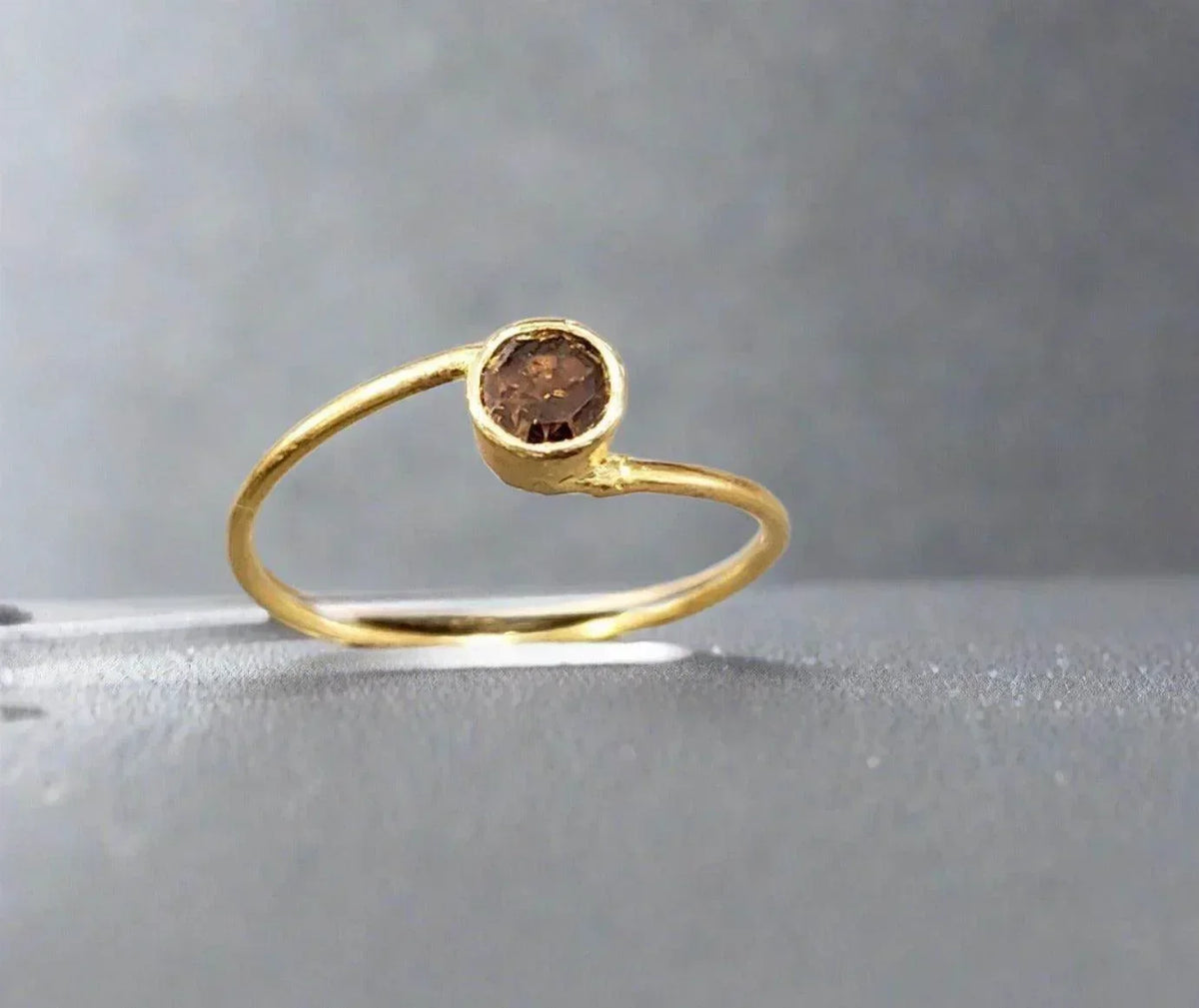 18k Gold Brown Diamond Minimalist Ring Dainty - K Jewelry Accessories