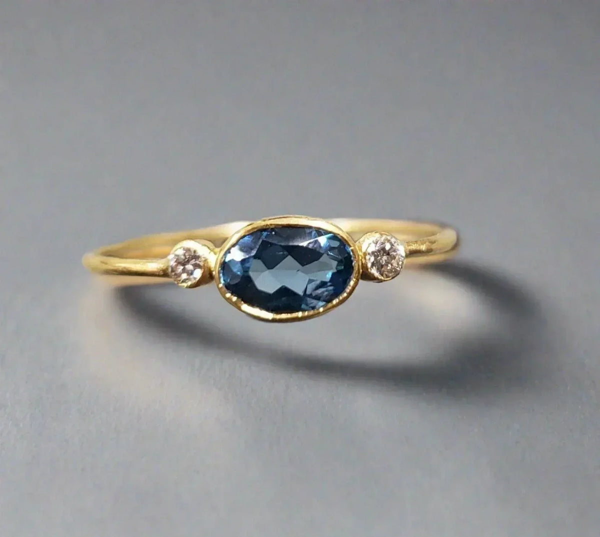 18k Gold London Blue Topaz & Diamond Ring For Women - K Jewelry Accessories