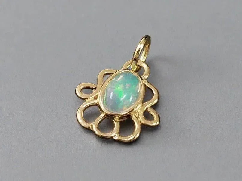 18k Gold Natural Ethiopian Opal Minimalist Pendant - K Jewelry Accessories