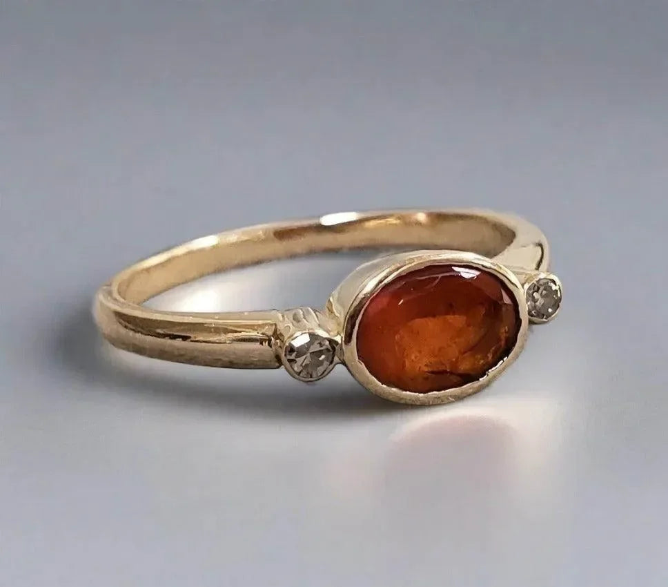 18k Gold Opal with Diamond Ring Orange Color beautiful - K Jewelry Accessories