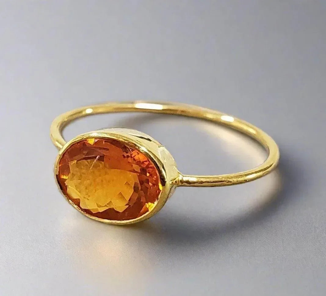18k Gold Orange Opal Ring Minimalistic Jewelry for women - K Jewelry Accessories