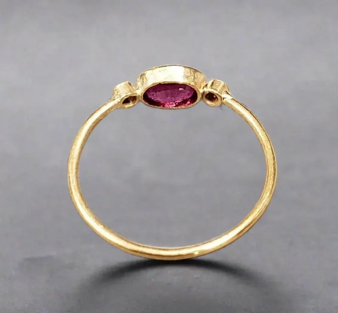 18k Gold Oval Ruby Ring With Diamond Minimalist Stones - K Jewelry Accessories
