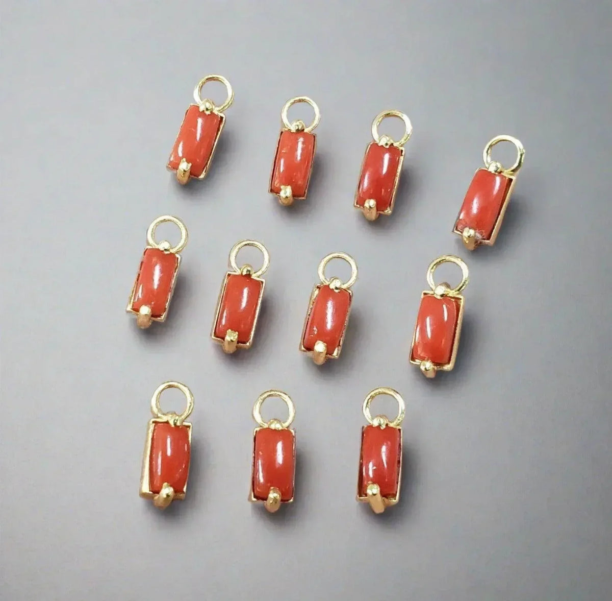 18k Gold Coral Baguette Charms For multipurpose use - K Jewelry Accessories