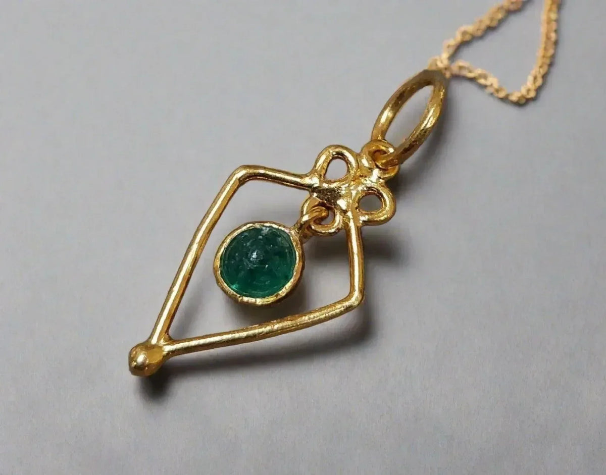 18k Gold Emerald Pendant Charm Natural Stone For Women - K Jewelry Accessories