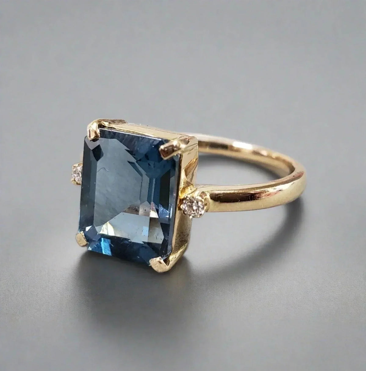 18k Gold London Blue Topaz Diamond Ring - K Jewelry Accessories