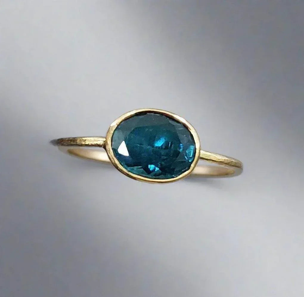 18k Gold London Blue Topaz Ring Made with Natural Stone - K Jewelry Accessories
