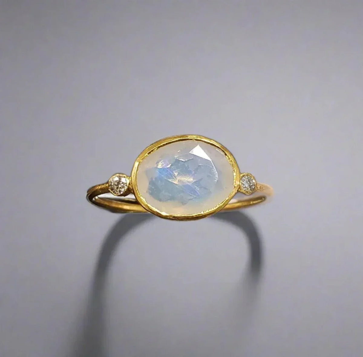 18k Gold Opal With Diamond Ring Round Birthstone jewelry - K Jewelry Accessories