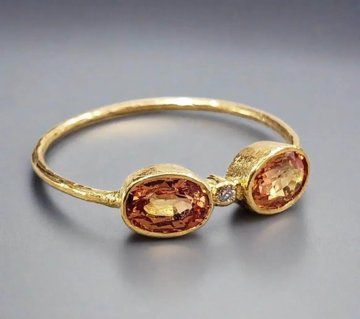 18k Gold Orange Sapphire Ring And Diamond Stackable Ring - K Jewelry Accessories