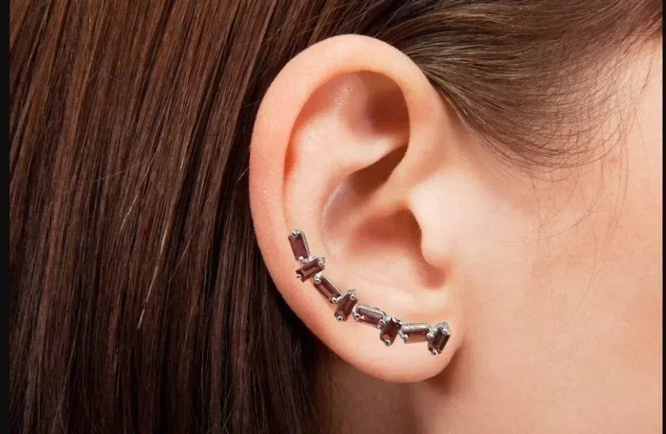 925 Silver Garnet Earrings - Crawler Shape - K Jewelry Accessories