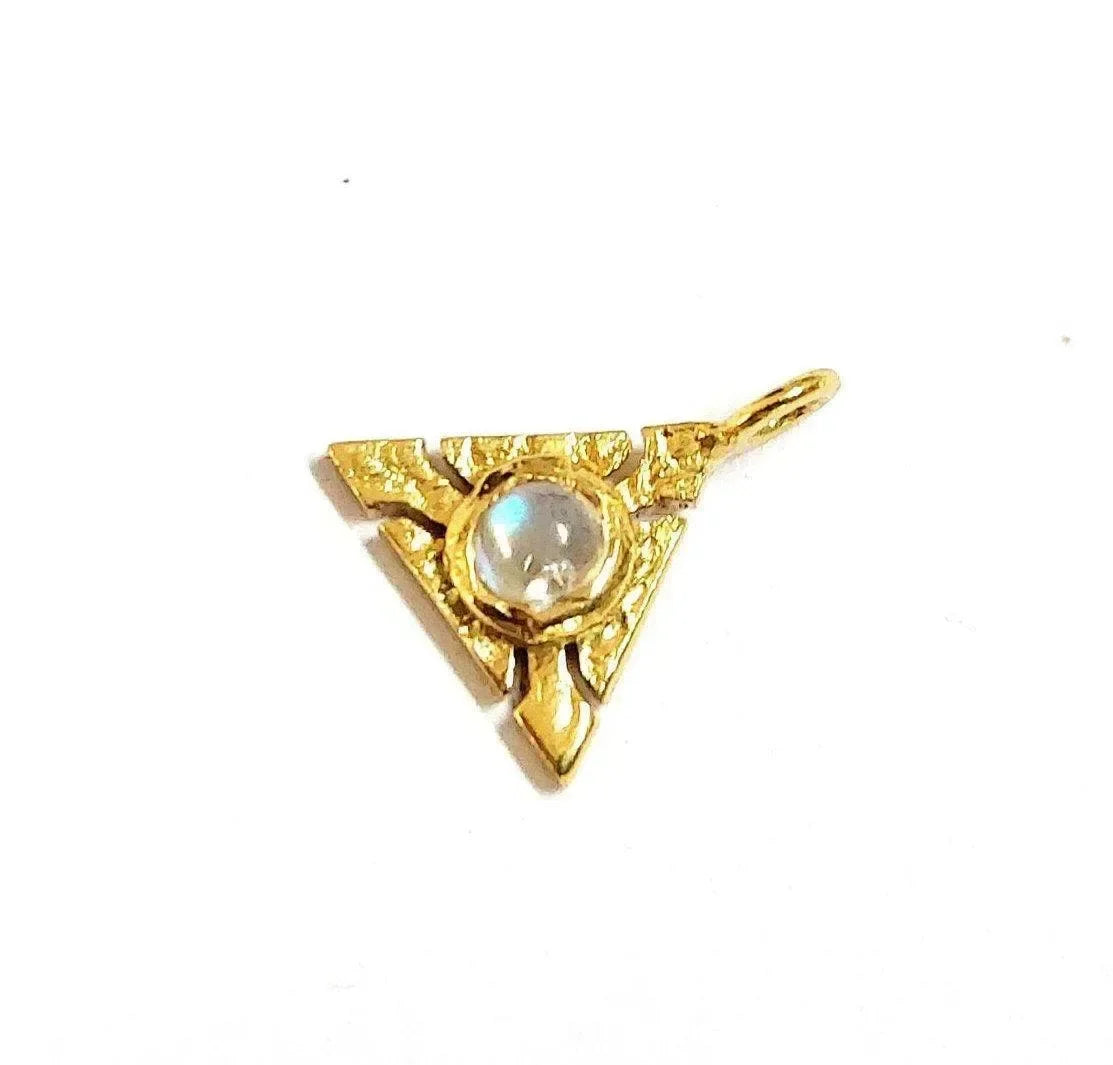 925 Gold Vermeil Rainbow Moonstone Charm Hammered triangle - K Jewelry Accessories
