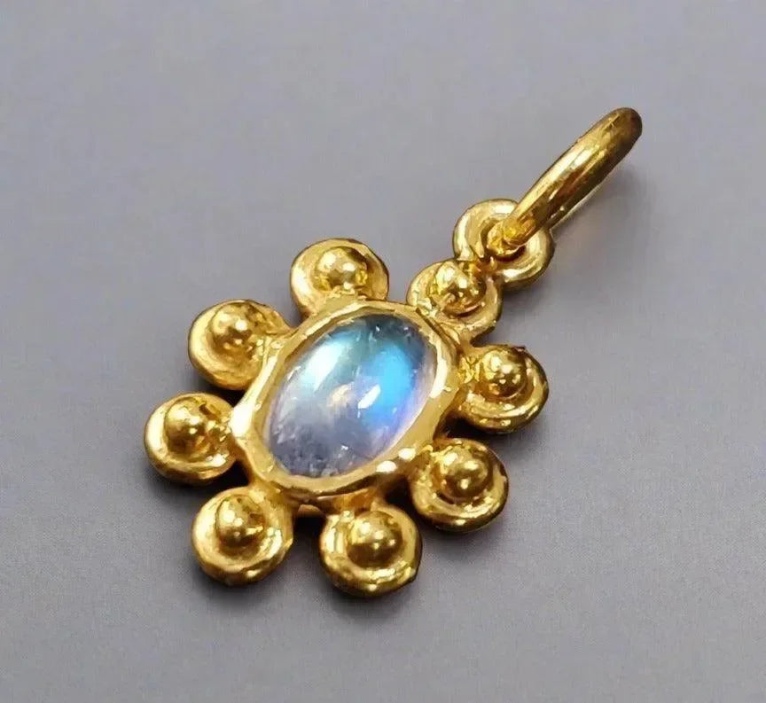 925 Gold Vermeil Rainbow Moonstone Pendant blue flash necklace - K Jewelry Accessories