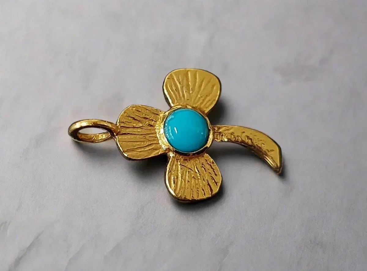 Gold Vermeil 3 Leaf Clover Turquoise Charm - K Jewelry Accessories