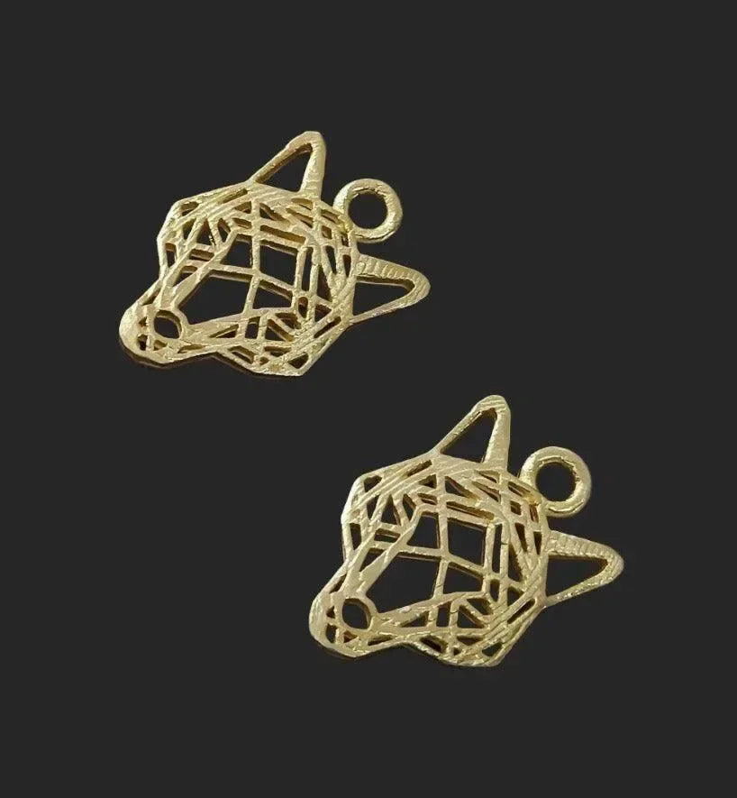 Gold geometric fox head charms for elegant jewelry making