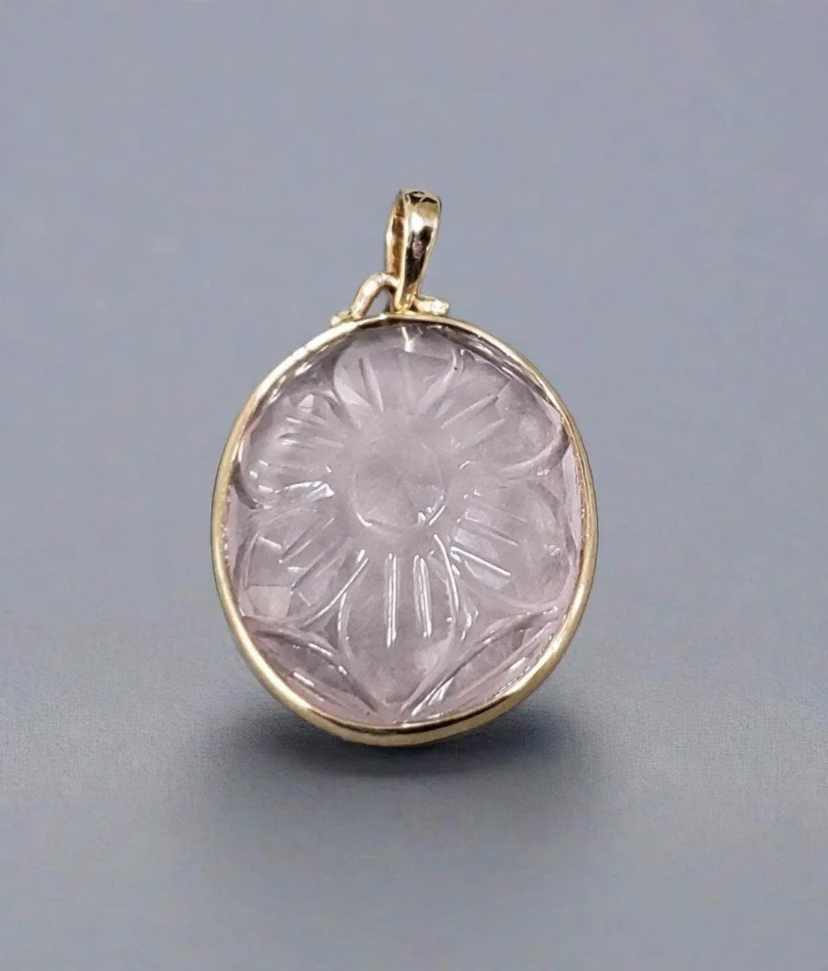 9k Quartz Gold Floral Pendant Carved Rose Shaped - K Jewelry Accessories