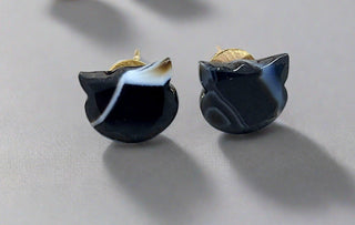 Cat Shape Agate 14k Gold Stone Stud Earrings - K Jewelry Accessories