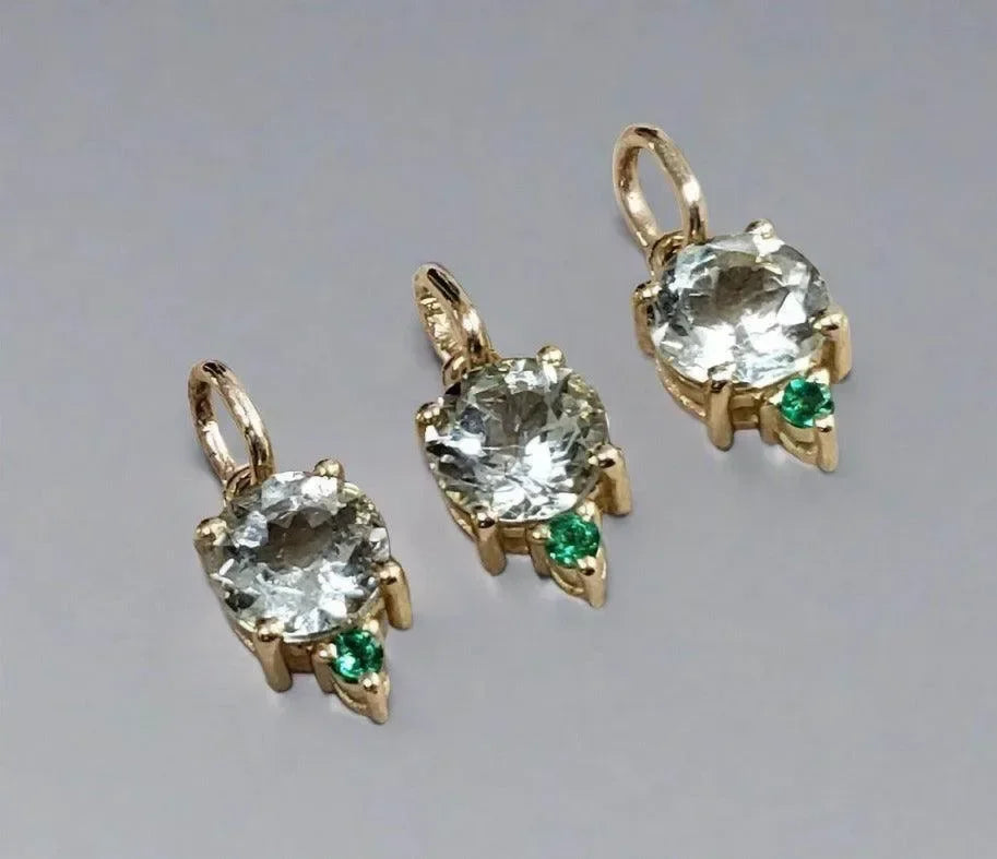 14k Aquamarine Pendant Gold With Green Emerald Stones - K Jewelry Accessories