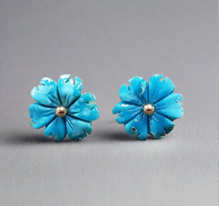 Gold Floral Turquoise Earrings Birthstone Jewelry for women Made with Natural Stones in 18 karat Gold