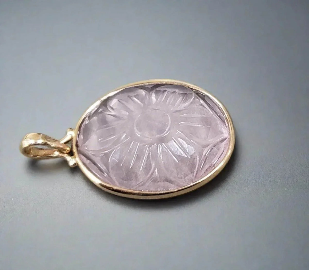9k Quartz Gold Floral Pendant Carved Rose Shaped - K Jewelry Accessories