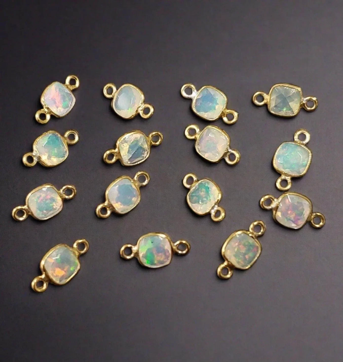 Faceted Ethiopian Opal Gold Vermeil Fire Opal Connector Charm - K Jewelry Accessories