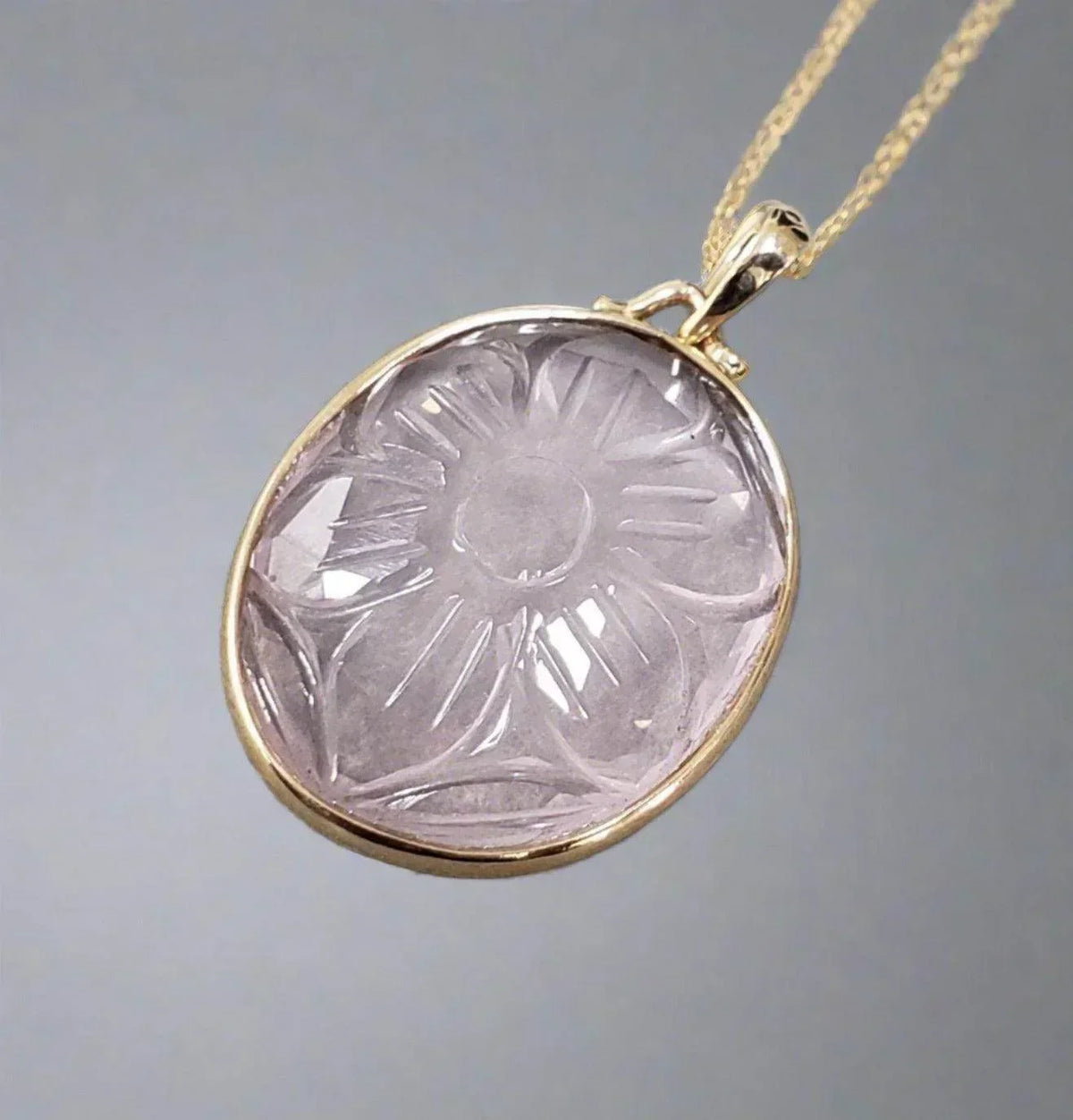 9k Quartz Gold Floral Pendant Carved Rose Shaped - K Jewelry Accessories