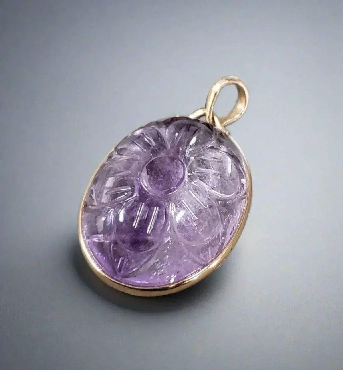 9k Gold Floral Amethyst Pendant Carved Shaped - K Jewelry Accessories